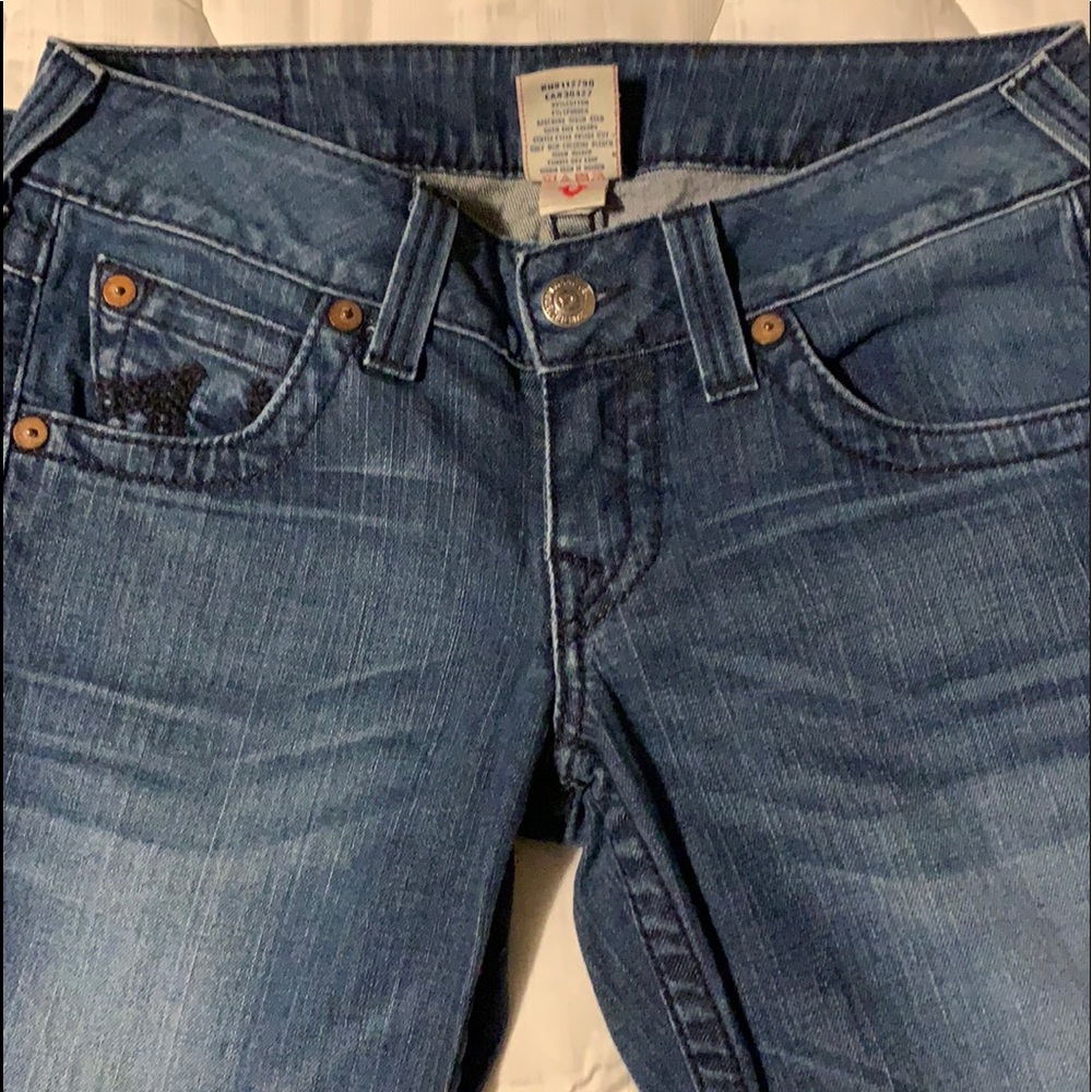 True Religion Women's Straight Leg Jeans in Medium Blue Wash